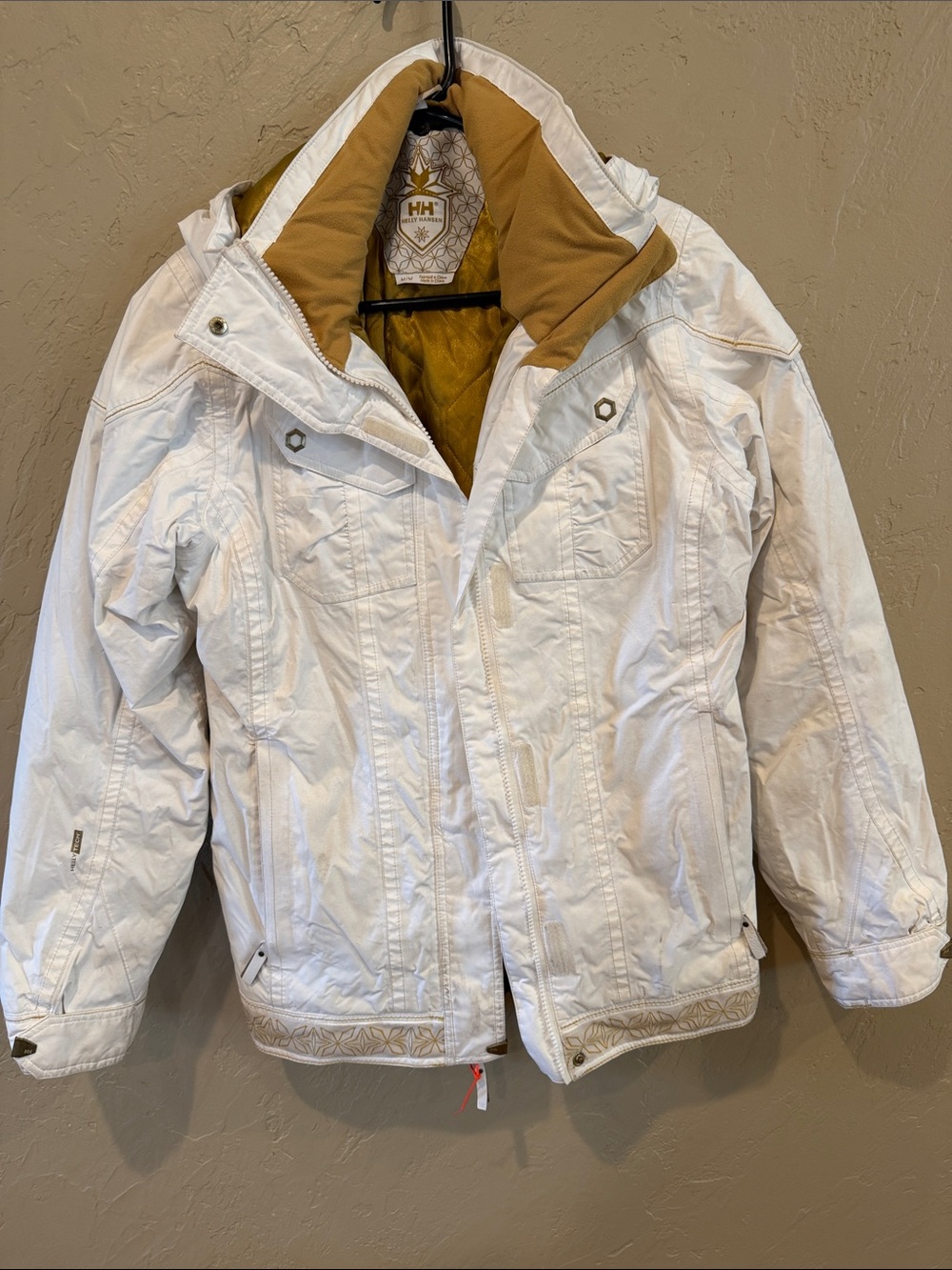 Helly Hansen White Ski Jacket with Gold Interior